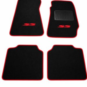 HOLDEN VT VT2 VX SS 4 PIECE FLOOR MATS SUIT RED SS IN BLACK PLUSH