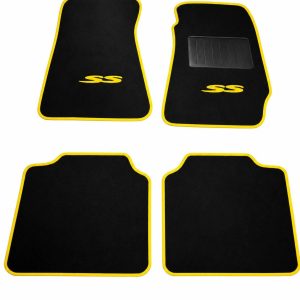 HOLDEN VT VT2 VX SS 4 PIECE FLOOR MATS SUIT YELLOW SS IN BLACK PLUSH