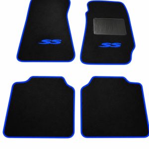 HOLDEN VT VT2 VX SS 4 PIECE FLOOR MATS SUIT BLUE SS IN BLACK PLUSH